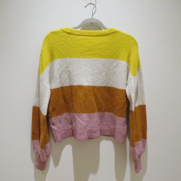 MADEWELL Striped Gladwell Balloon-Sleeve Pullover Sweater in Heather Mulberry - Picture 10 of 14